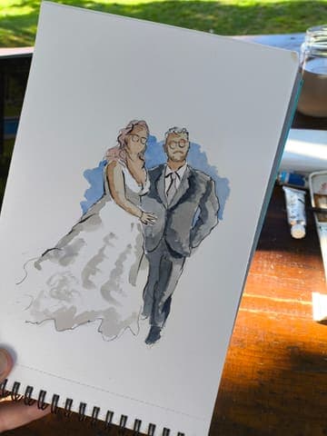 Retrato de los novios en acuarela